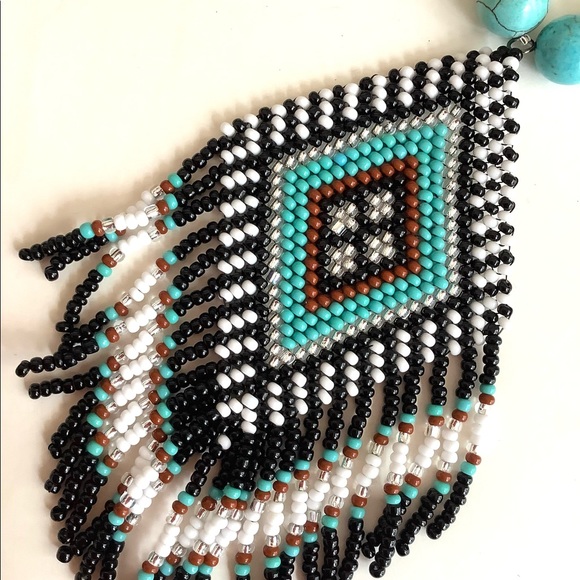 Handmade beadweaving pendant with turquoise magnesite stones boho necklace - Picture 2 of 3